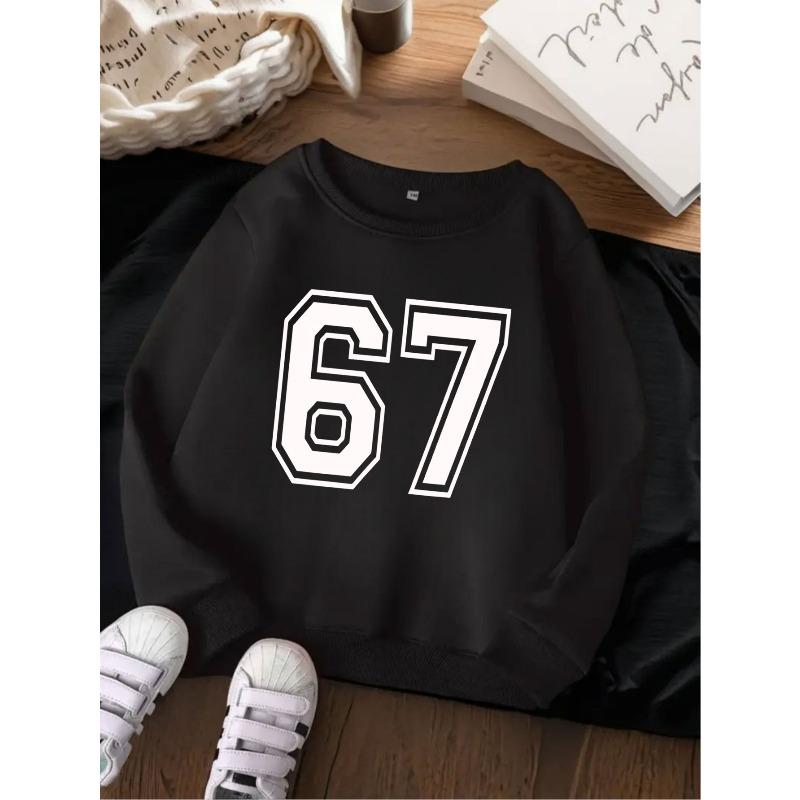 European Size Number 67 Print Long-Sleeved Round Neck Sweatshirt--Korean Version of Casual Versatile Student Top New Autumn Pullover