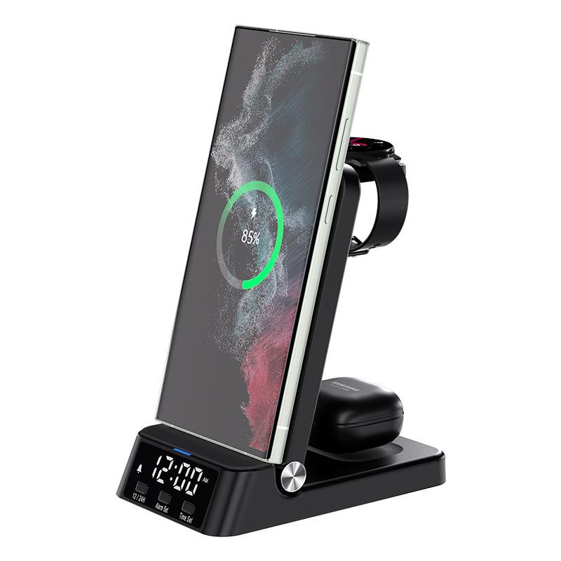 4-In-1 Charging Stand with Clock 15W Fast Magnetic Wireless Charging Station Compatible with Celsius Folding Phone Charging Holder