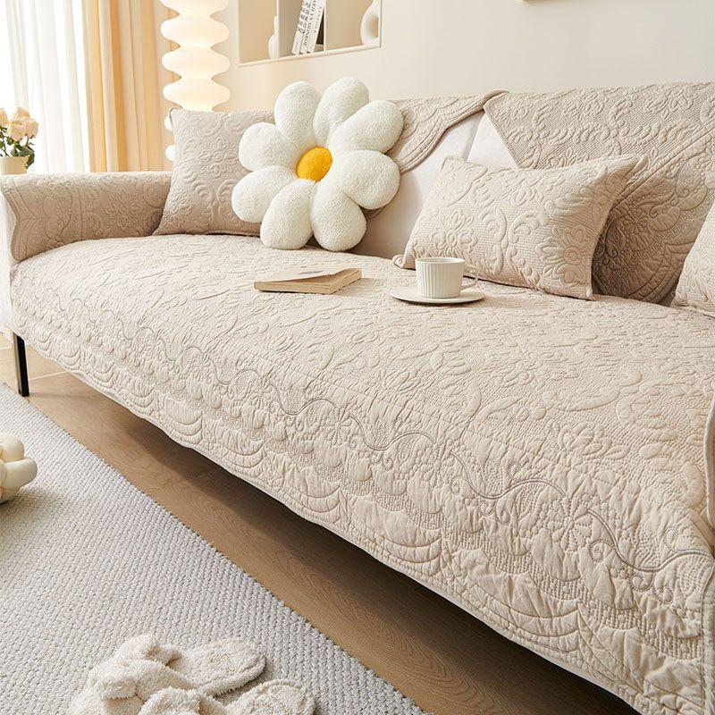 

Pure Cotton Fabric Non Slip Sofa Cushion All Year Round Neutral Cotton Seat Cushions Minimalist Modern Export Quilting Mat 2024 New Arrival Flowers like brocade, khaki 50*30cm pillow case