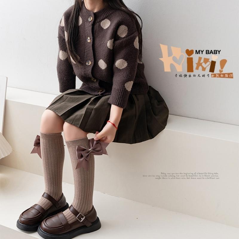 Girls Knee High Cotton Socks Big Ribbons Bow Back To School Socks, Ribbons Bows Long Socks Uniform Party Wear Stockings