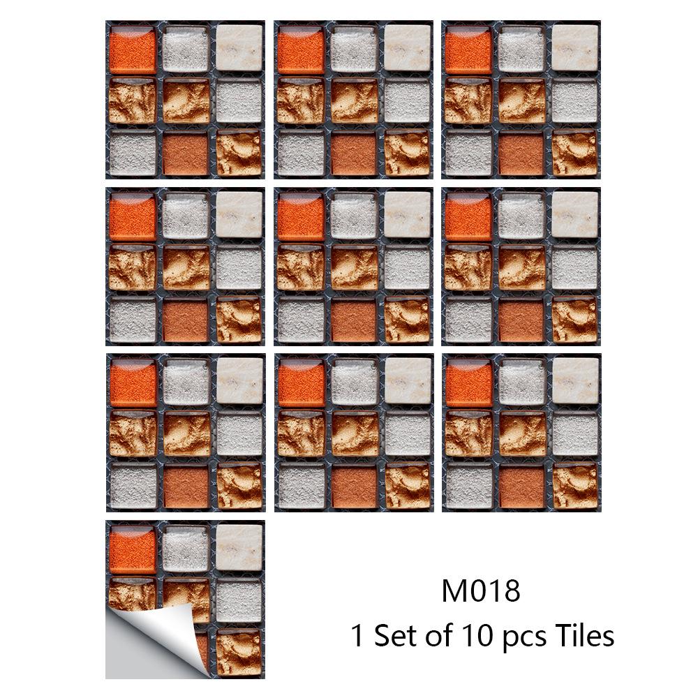 10Pcs/Set Self-Adhesive Mosaic Style Simulation Tile Wall Stickers Living Room Kitchen Bathroom Beautiful Seam Stickers Home Decorating Supplies
