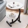 2-Tier C-shaped Side Table Small Coffee Table with Wooden Tabletop Metal Frame Living Room Bedroom Corner Nightstand Desk