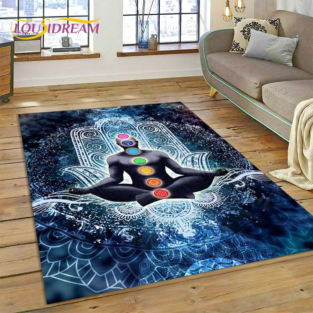 3D Yoga Zen Naturalize Meditatie Regenboog 7 Chakra Gebied Tapijt, Tapijt voor Woonkamer Slaapkamer Bank Deurmat Decor, Antislip Vloermat