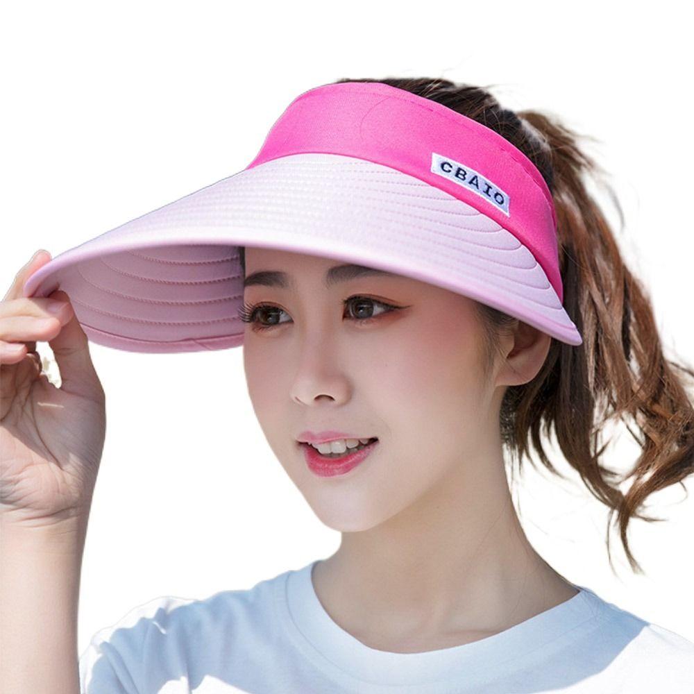 

Women Breathable UV Protection Adjustable Empty Top Hat Sports Visors Beach Cap Sun Hat Pink rose