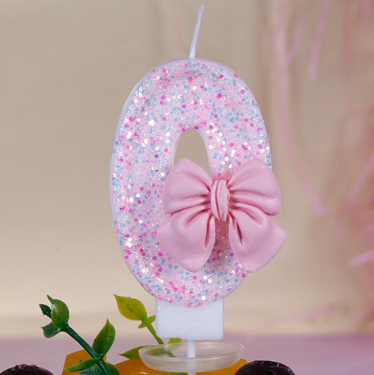Creative Pink Bow Girl Birthday Candle Digital Number Wedding Decoration Paraffin Wax with Heart and Stick Pattern 4*7.5cm серый