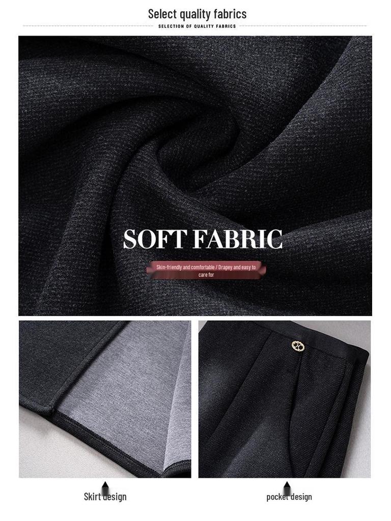 Women's High-Waisted Tweed Midi Skirt - Winter 2025 Slim Fit with Back Slit