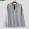 INCERUN Men Lace-up Neck Long Sleeve Casual Loose Undershirts Basics Tops