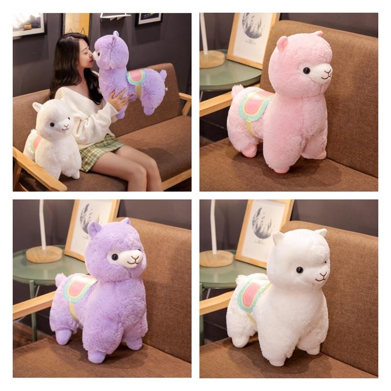 Peluche Grande y Lindo de Alpaca para Niñas, Suave y Abrazable, Muñeco de Cordero Relleno con Relleno de Algodón PP para Dormir o Abrazar, Rosa, Blanco y Morado