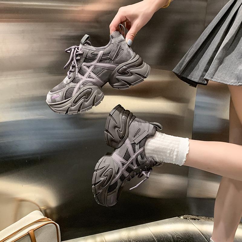 European Station Thick-soled Heightening Dad Shoes Women's 2025 Autumn New Comfortable Mesh Breathable Versatile Casual Sports Shoes