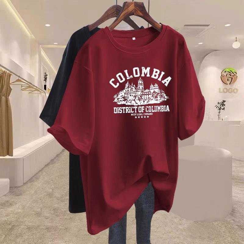 

Pure cotton short-sleeved t-shirt women s 2025 new foreign style large size loose medium and long t-shirt top summer tide XXXXL