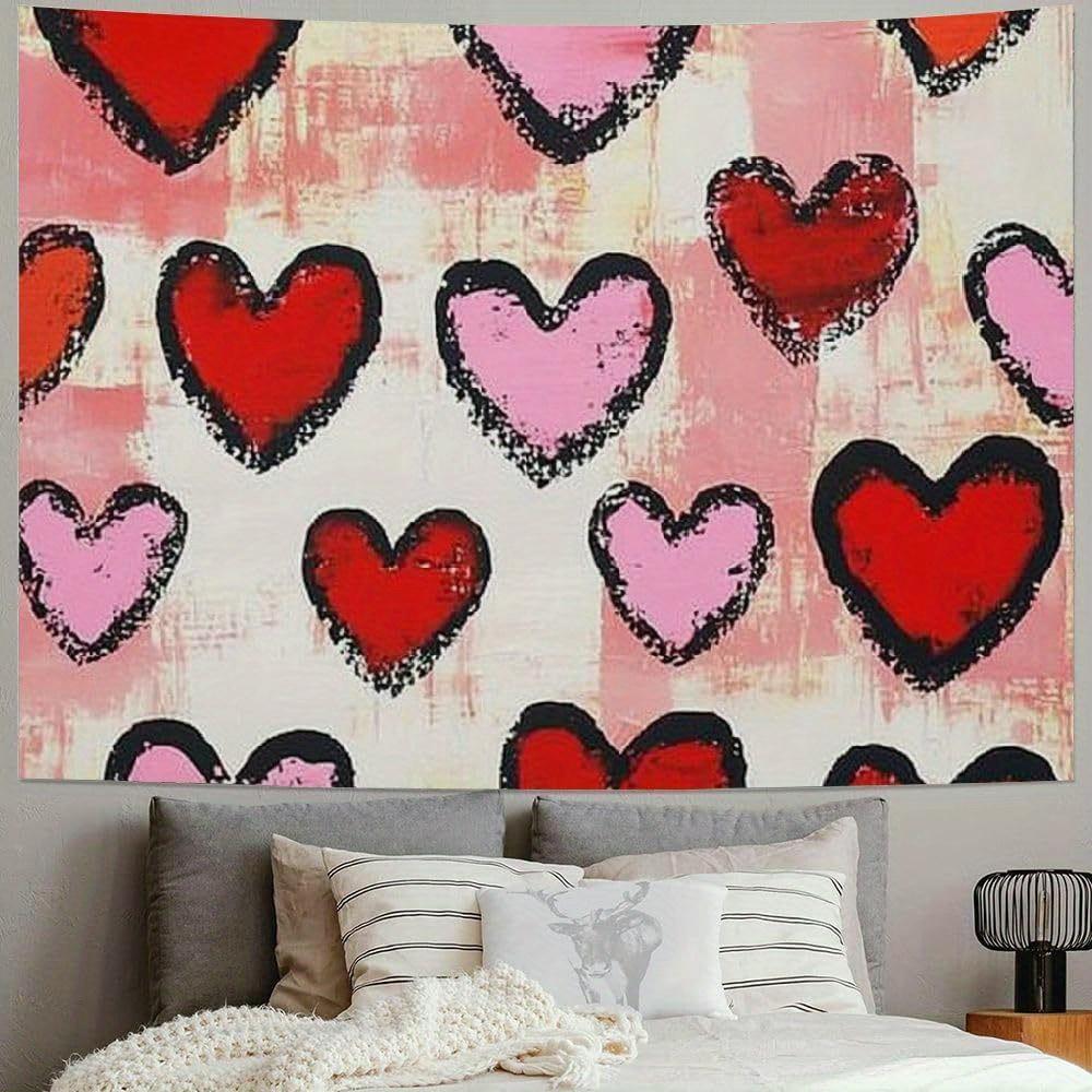 Heart-shaped tapestry wall hanging made of polyester fabric, machine washable suitable for living room heart-shaped decoration 100X70CM