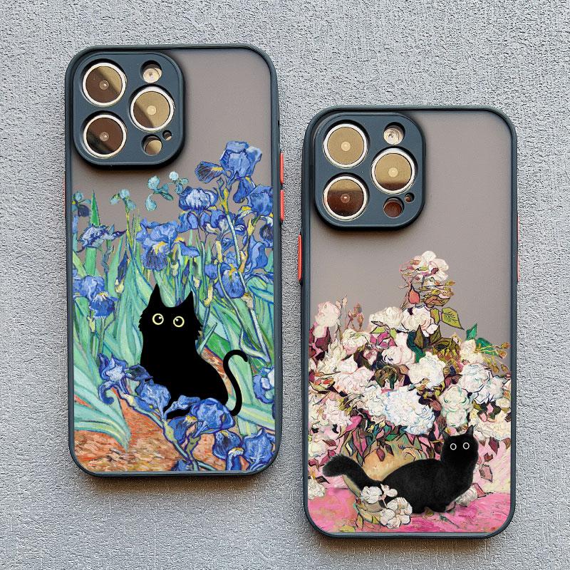Retro Oil Painting Van-Gogh Cat Phone Case For iPhone 17 16 15 14 Pro Max Plus 13 12 11 Pro Max Mini 16 Plus X XS XR back Shell