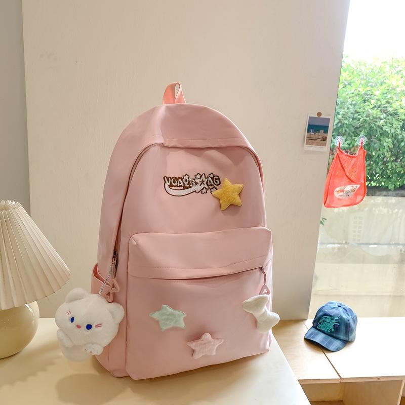 Small fresh schoolbag female cute solid color girl backpack campus girl sweet style primary and secondary school student schoolbag