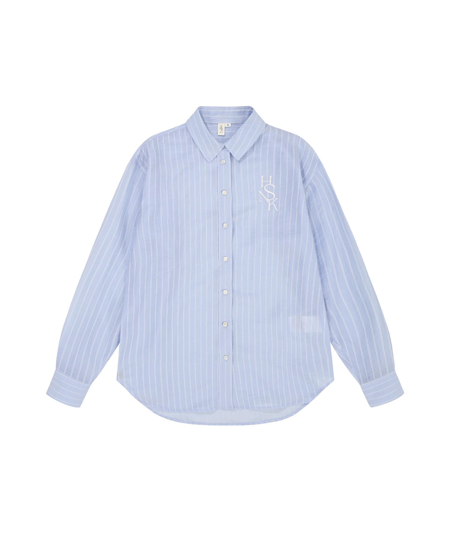 Hansukunie See-Through Striped Embossed Sky Blue Blouse Skyblue/S