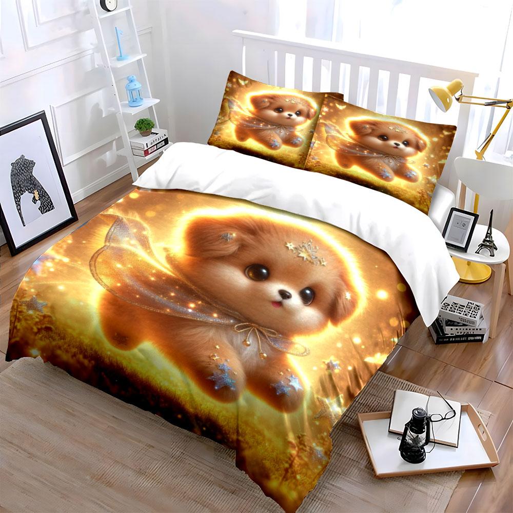 Puppy Surrounded By Starlight Duvet Cover Set With 3D Printing Design Soft Polyester Bedding Set All-Season Comfort For Gifts