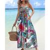 Women's  Summer Fashion Printed Backless Strapless Maxi Suspender Dress for Vacation