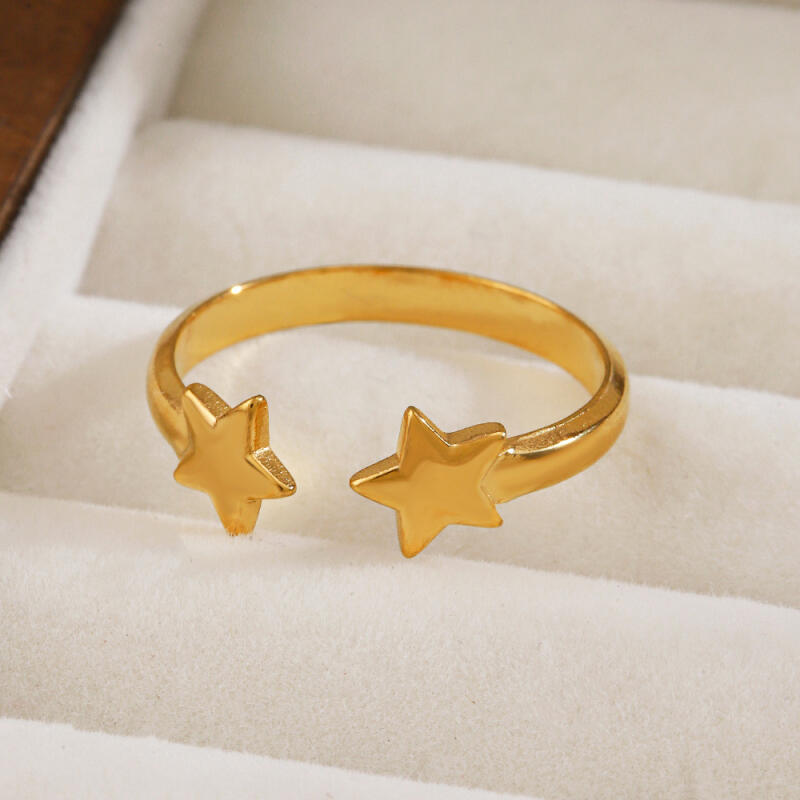 Stainless Steel Symmetry Five-Pointed Star Rings for Women Men Simplicity Adjustable Opening Rings Fashion Party Jewelry Gifts
