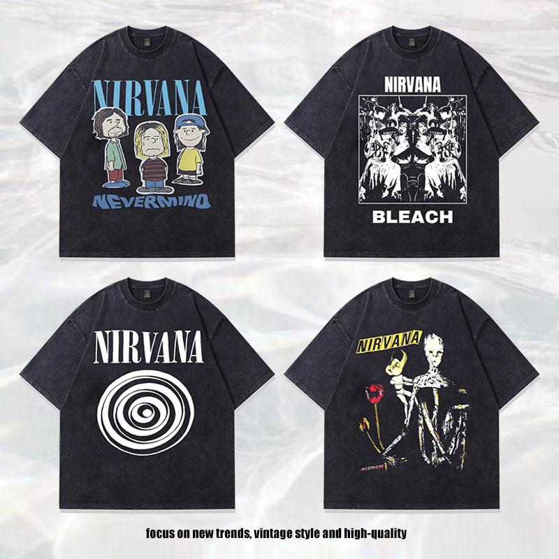 European And American Retro Rock Band Wind Vintage Printing Oversize Heavy Cotton Short-Sleeved T-Shirt Men And Women