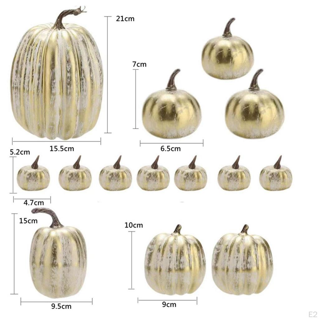 Set de 14 Calabazas de Espuma Doradas Falsas Decoración Decoración de Halloween Apilables Tamaño Surtido para Casa de Campo