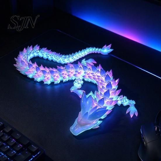 Movable Joint Dragon for Fantasy Lovers 3D Printed Glow in the Dark Fidget Toy, Articulated Stress Relief Desktop Ornament Kids and Adults,