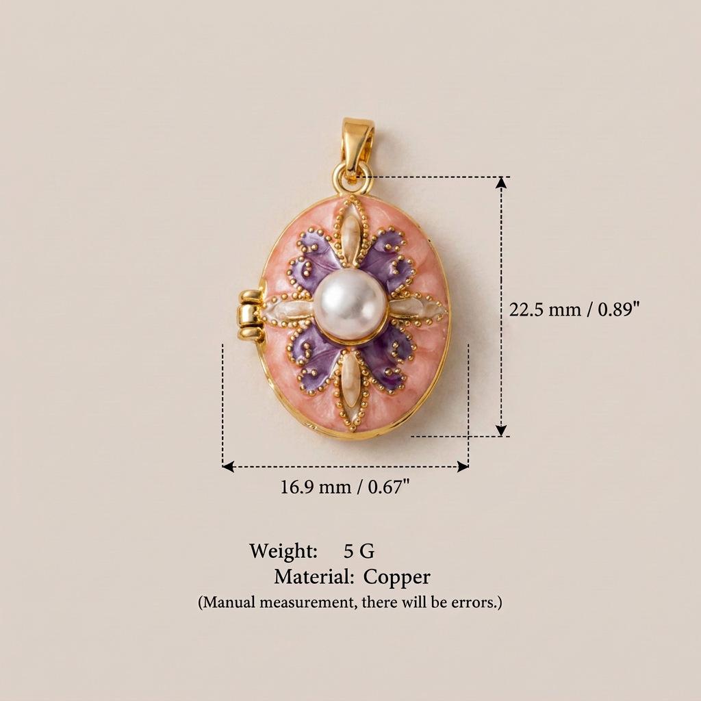 Openable Pocket Watch Heart Locket Pendant with Purple Flower and
