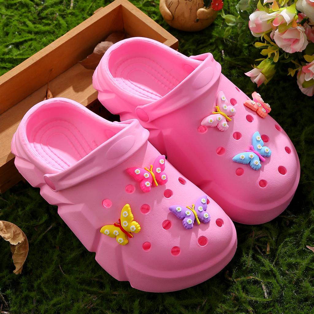 Casual Breathable Clogs With Cute Cartoon Charms For Girls, Slip-on Beach Slide, Anti Slip Garden Clog Shoes For Beaches 3057