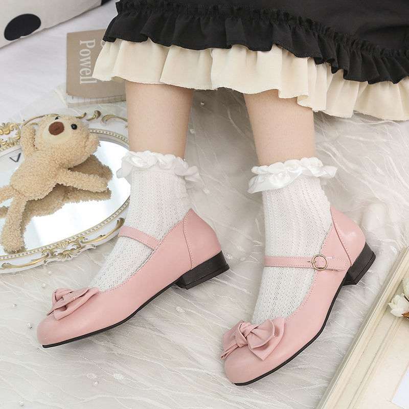 Cute Japanese Lolita round head girl style shoes women's 2025 spring and autumn new bow college thick heel shoes