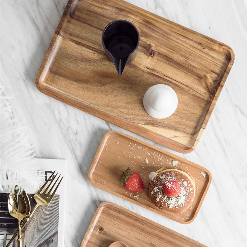 Acacia Wood Tray Solid Wood Tray Rectangular Wooden Tray Disc Japanese Tea Tray Barbecue Snack Cake Wooden Plate