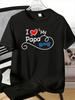Unisexs Cotton Tee I Love My Papa Heart Bow Tie Swirl Print Crew Neck Short Sleeve Casual Tees For Dad Family Holiday Daily Gift