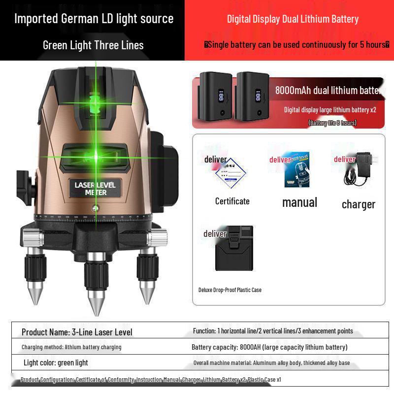 High-Precision 35-Line Outdoor Green Laser Level with Digital Display and Automatic Self-Leveling
