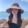 Women's Spring/Summer Korean Big brimmed Fisherman Hat with Foldable Ethnic Pattern Sun Hat for Travel Beach Panama Cap