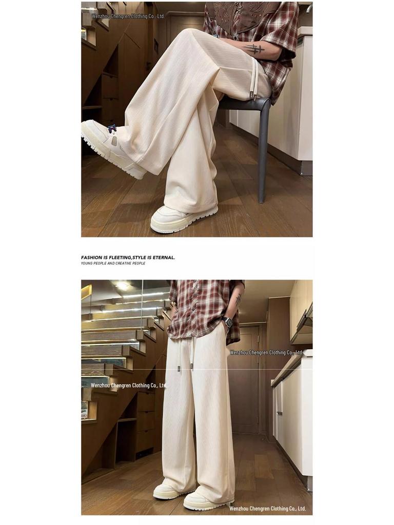 Vielseitige Herren-Hose für alle vier Jahreszeiten, fließend, mit weitem Bein - Trendig, texturiert, bequem und locker geschnitten