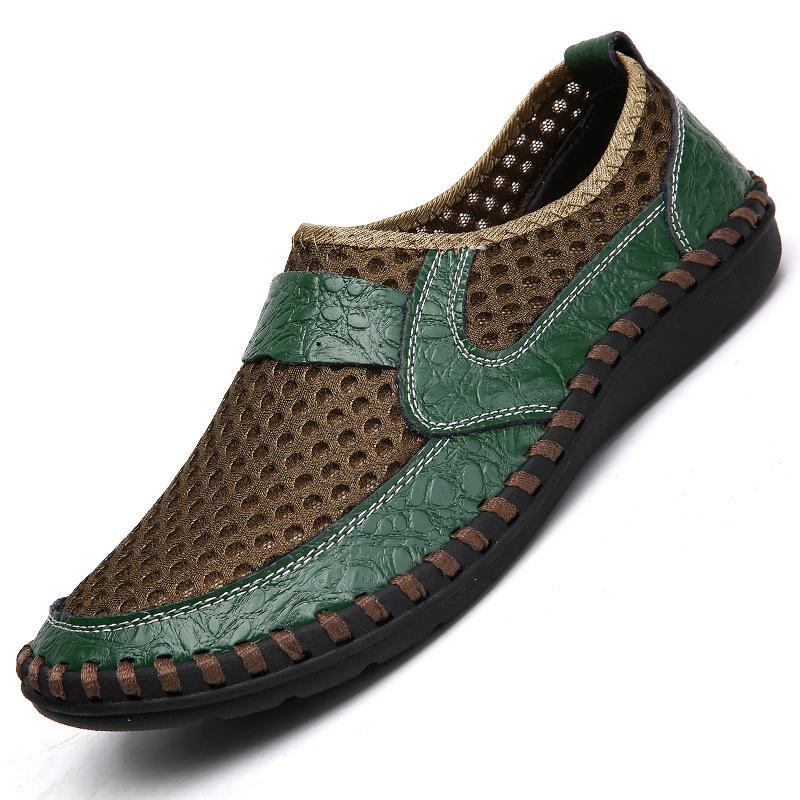 

Летняя мужская обувь из натуральной кожи, мокасины, мягкие дышащие туфли на плоской подошве, для водителей лодок, новинка 2024 года 6 зелёный