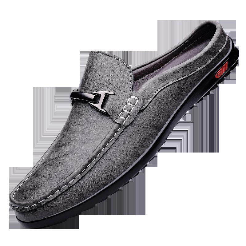 

2025 men s shoes large size cool slippers genuine leather Doudou shoes men s soft-soled casual shoes foreign trade business dress half slippers 45 серый