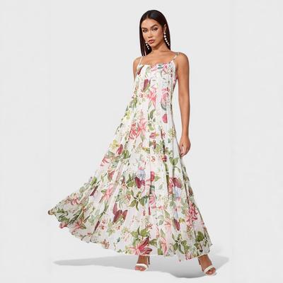European, American Spring and Summer Independent Station New Suspender Fresh Printing Long Pendulum Dress