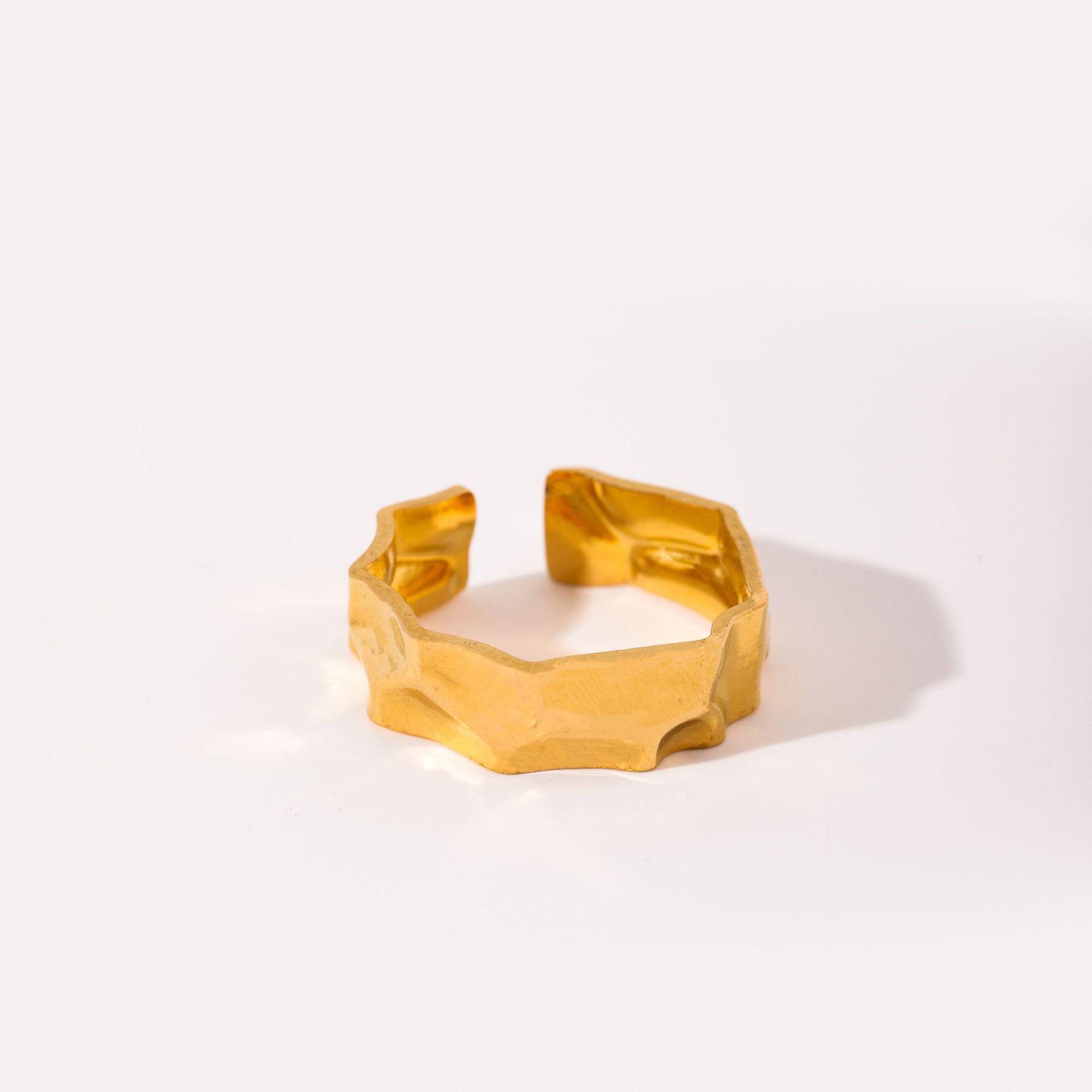 

European & American Irregular Gold-Plated Stainless Steel Open Ring - Minimalist Adjustable Design Adjustable