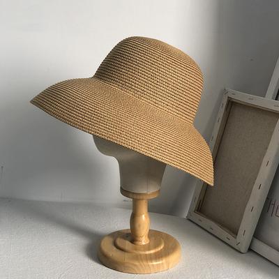 כובע קש נשים בסגנון רטרו צרפתי של Hepburn - שוליים רחבים ארוגים להגנה מהשמש, כובע שמש לחופשת חוף לקיץ