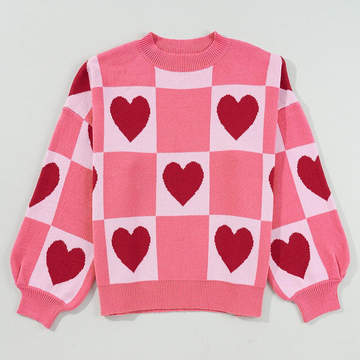 

Шийинг Пуловер с сердечком большого размера - Трикотаж на День святого Валентина 4XL розовый