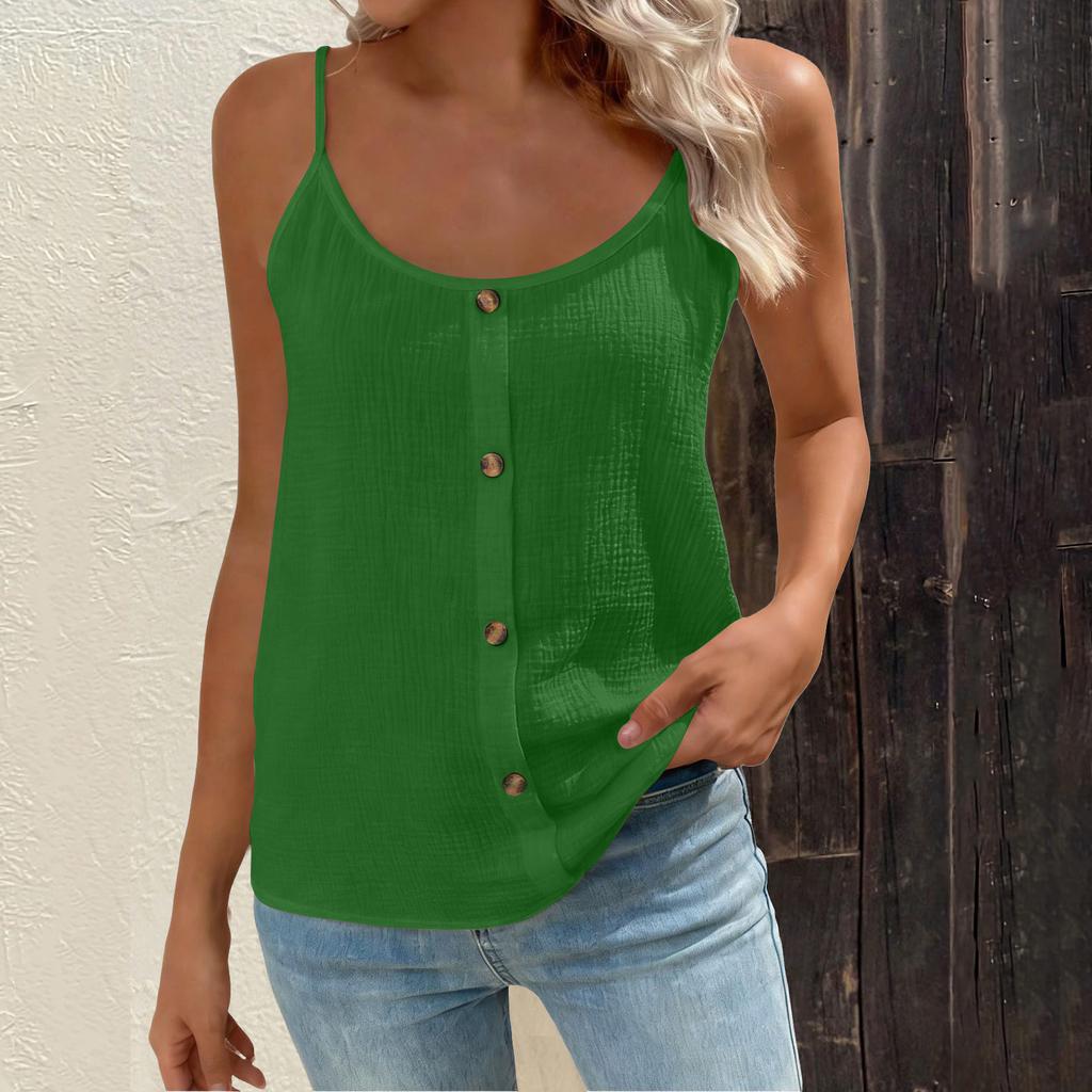 Women's Fashionable Loose-Fit Button-Down Round-Neck Adjustable Strap Tank Top