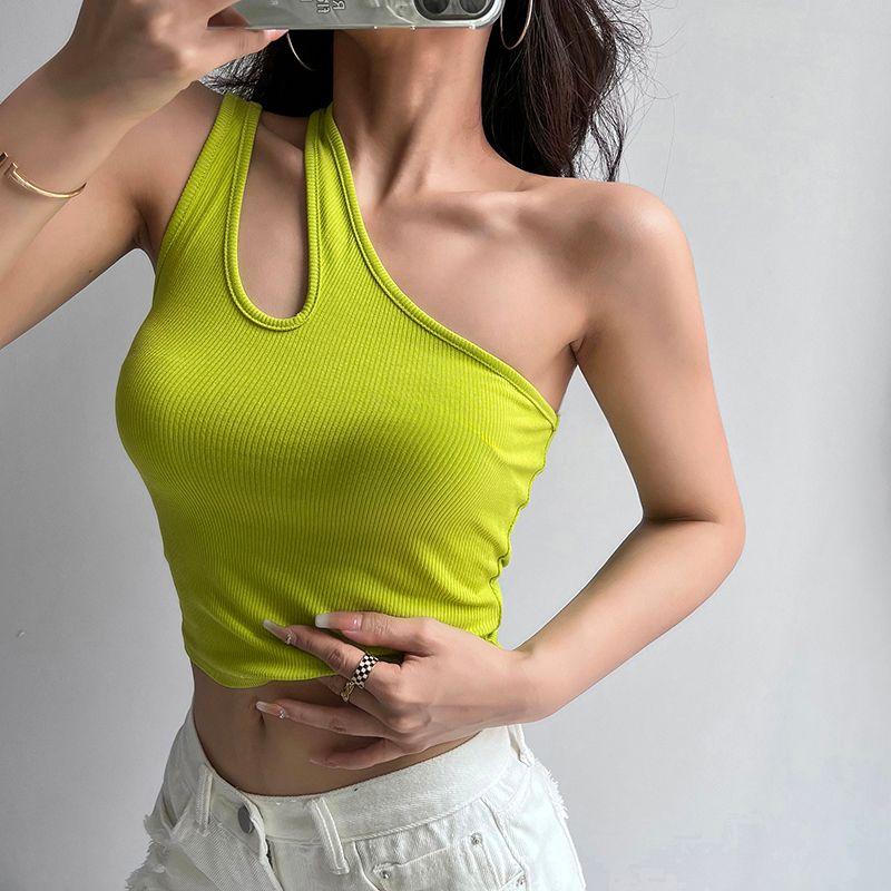 

Cut Out Niche Asymmetrical Diagonal Shoulder Dance Camisole Green S