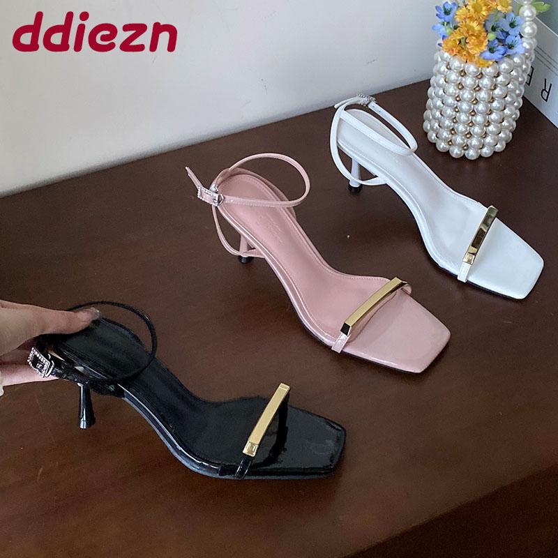 Fashion Fashion Metal Ladies High Heels Pumps Shoes 2025 New Summer Spring Female Buckle Strap Footwear Women Thin Heels Shoes Sandals