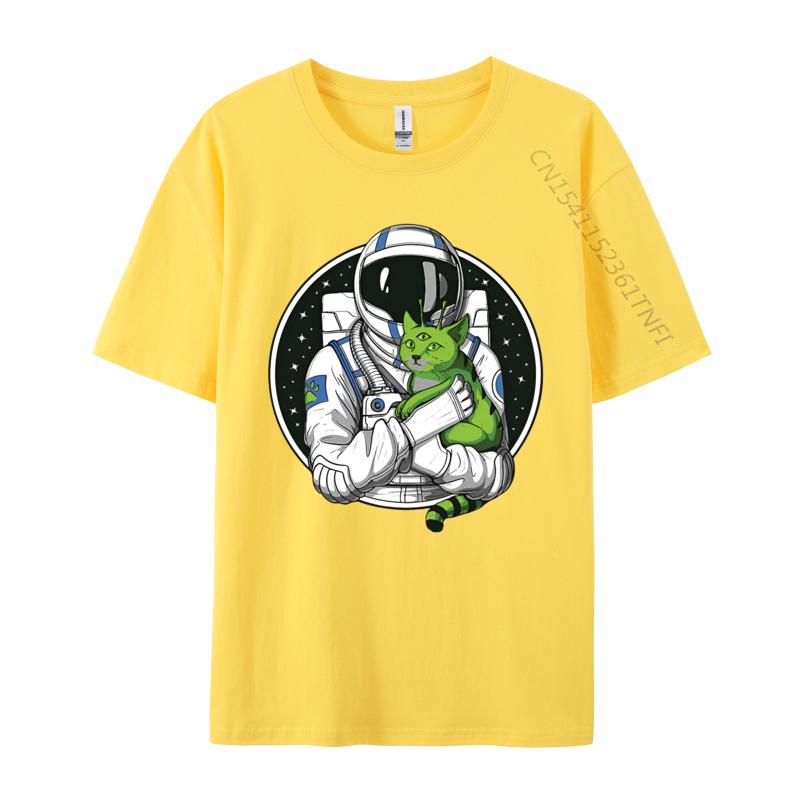 Astronaut Alien Cat Psychedelic Space Tshirt Men Cotton Tshirts Astronaut Gifts Man Tops Streetwear Newest Design