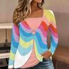 Tops for Women Geometric Pattern Print Long Sleeve Fake Two‑Piece Top Fall Casual Slim Pullover Women's Long Sleeve Top