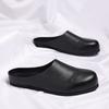 Fashion Genuine Leather Men Shoes Fashion Baotou Half Slippers Classic Mule Shoes Non-slip Chef Shoes for Men Comfortable Loafers Slides
