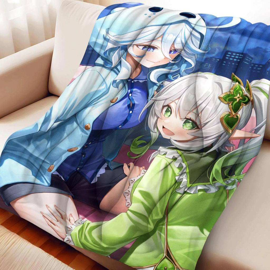 Genshin Impact Furina Shuishen Flannel Throw Blanket Premium Soft Animated Design for Cozy Comfort
