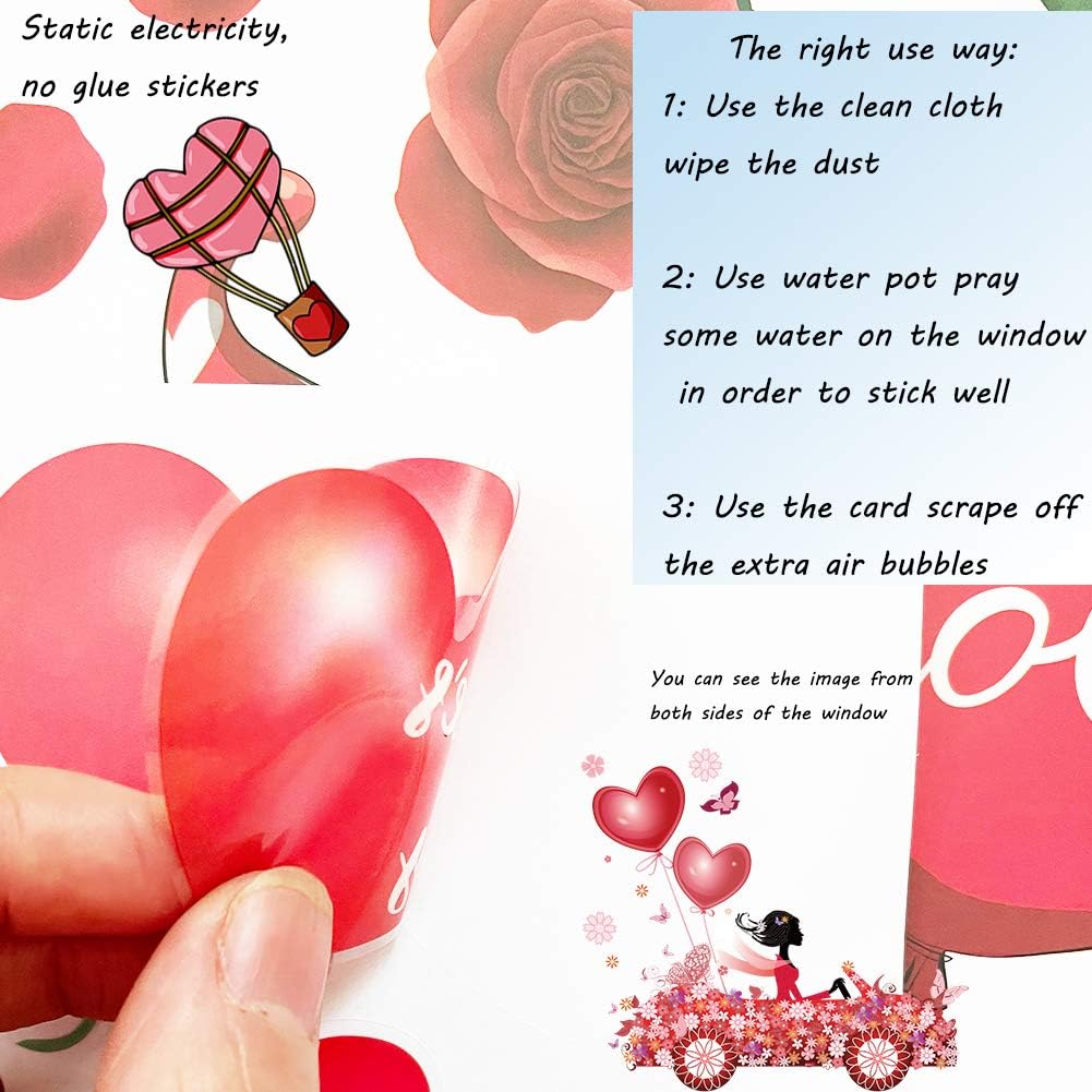 149Pcs Valentine's Day Window Clings Decorations Heart Decal Party Ornaments Supplies 9 Sheets Removable Vinyl Window Sticker Decals for Home,