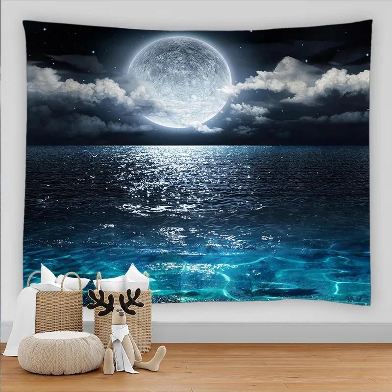 Ночное небо луна декоративный гобелен украшение для офиса гостиной домашний настенный — фото 9