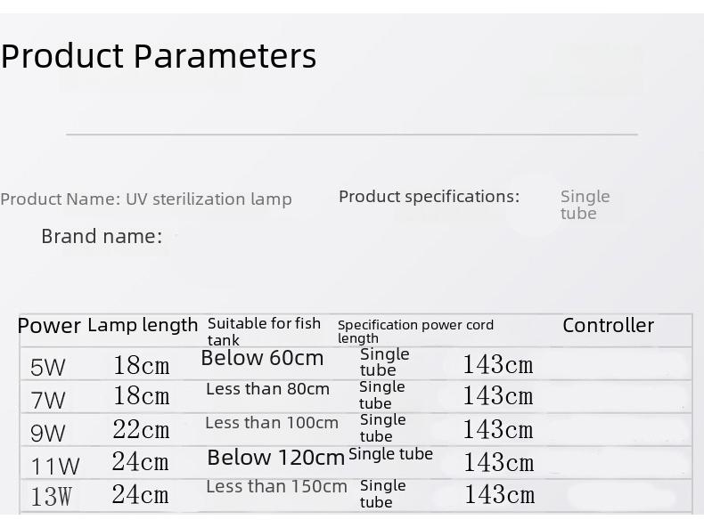 Submersible UV Sterilization Lamp for Aquarium and Fish Pond Purification