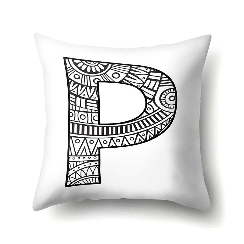 Polyester Pillow Case Pencil Drawing Geometric Decorative Print 26 English Letters Pillow Cushion Cover Simple