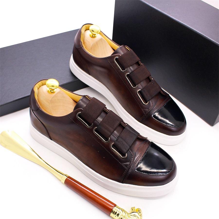 Casual Leather Shoes Large Size Shoes Men'S Leather Breathable Flat Comfortable Board Shoes Elastic Band Men'S Leather Shoes